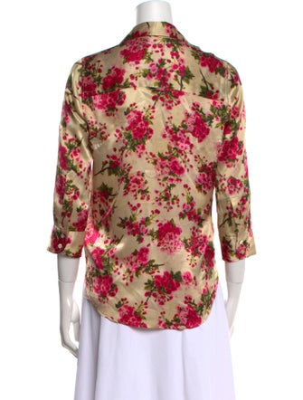 L'Agence Silk Floral Print Button-Up Top