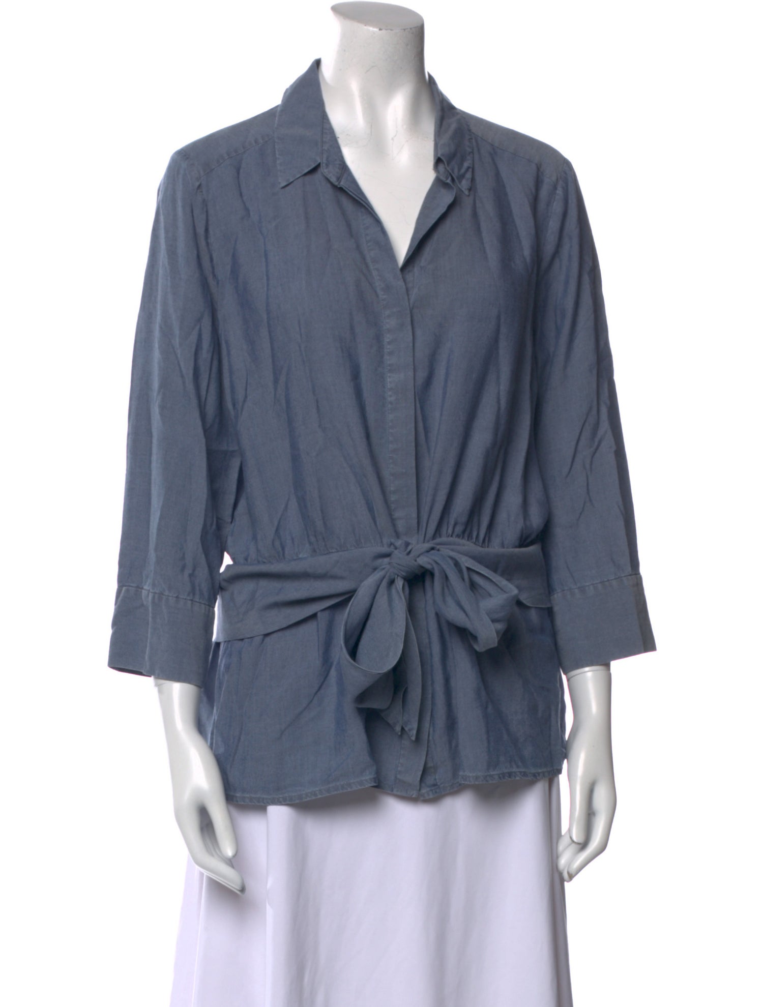 L'Agence V-Neck Three-Quarter Sleeve Blouse