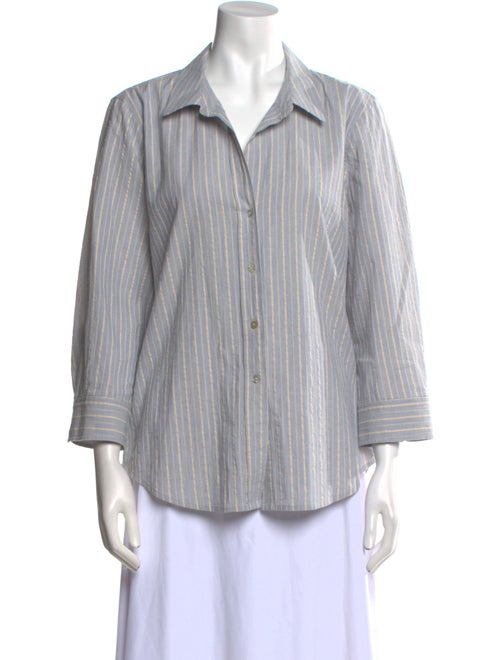 L'Agence Striped Three-Quarter Sleeve Button-Up Top