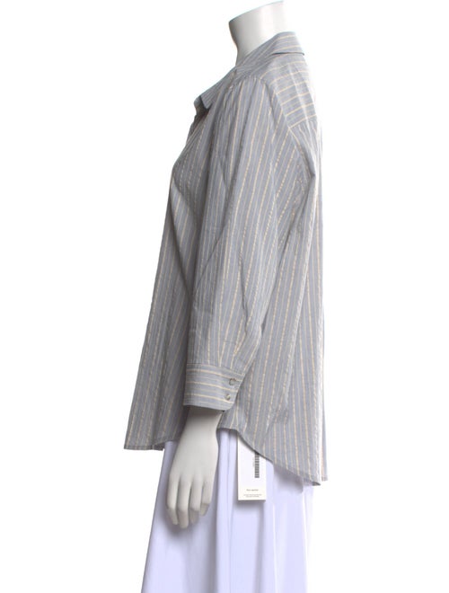 L'Agence Striped Three-Quarter Sleeve Button-Up Top