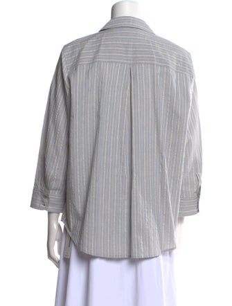 L'Agence Striped Three-Quarter Sleeve Button-Up Top