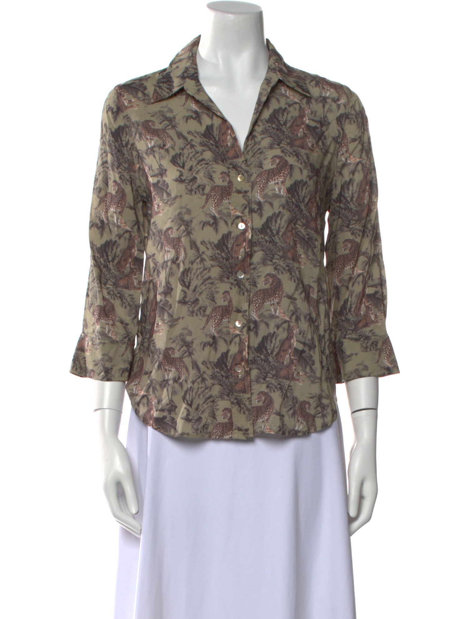 L'Agence Printed Three-Quarter Sleeve Button-Up Top