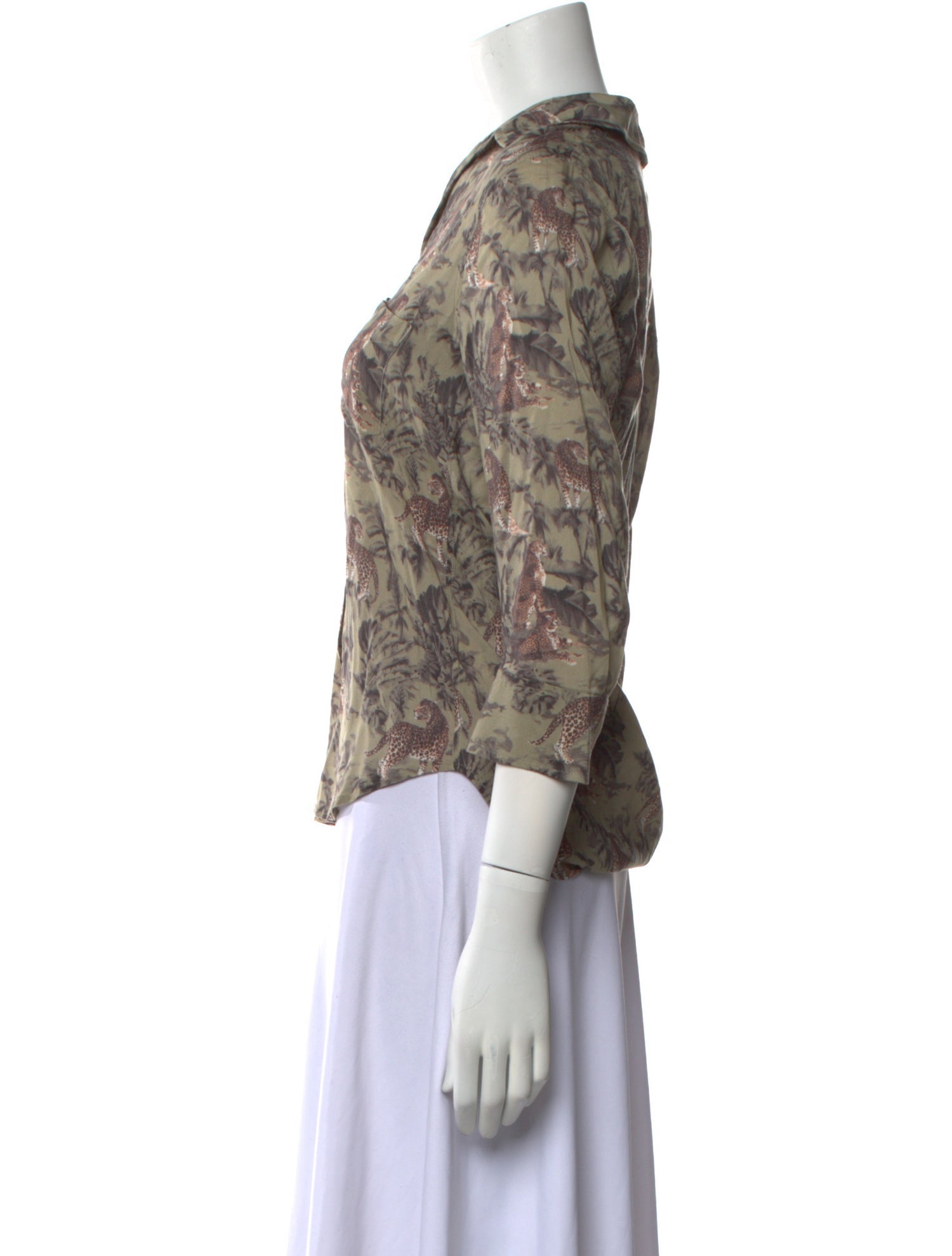 L'Agence Printed Three-Quarter Sleeve Button-Up Top