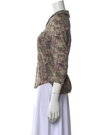 L'Agence Printed Three-Quarter Sleeve Button-Up Top