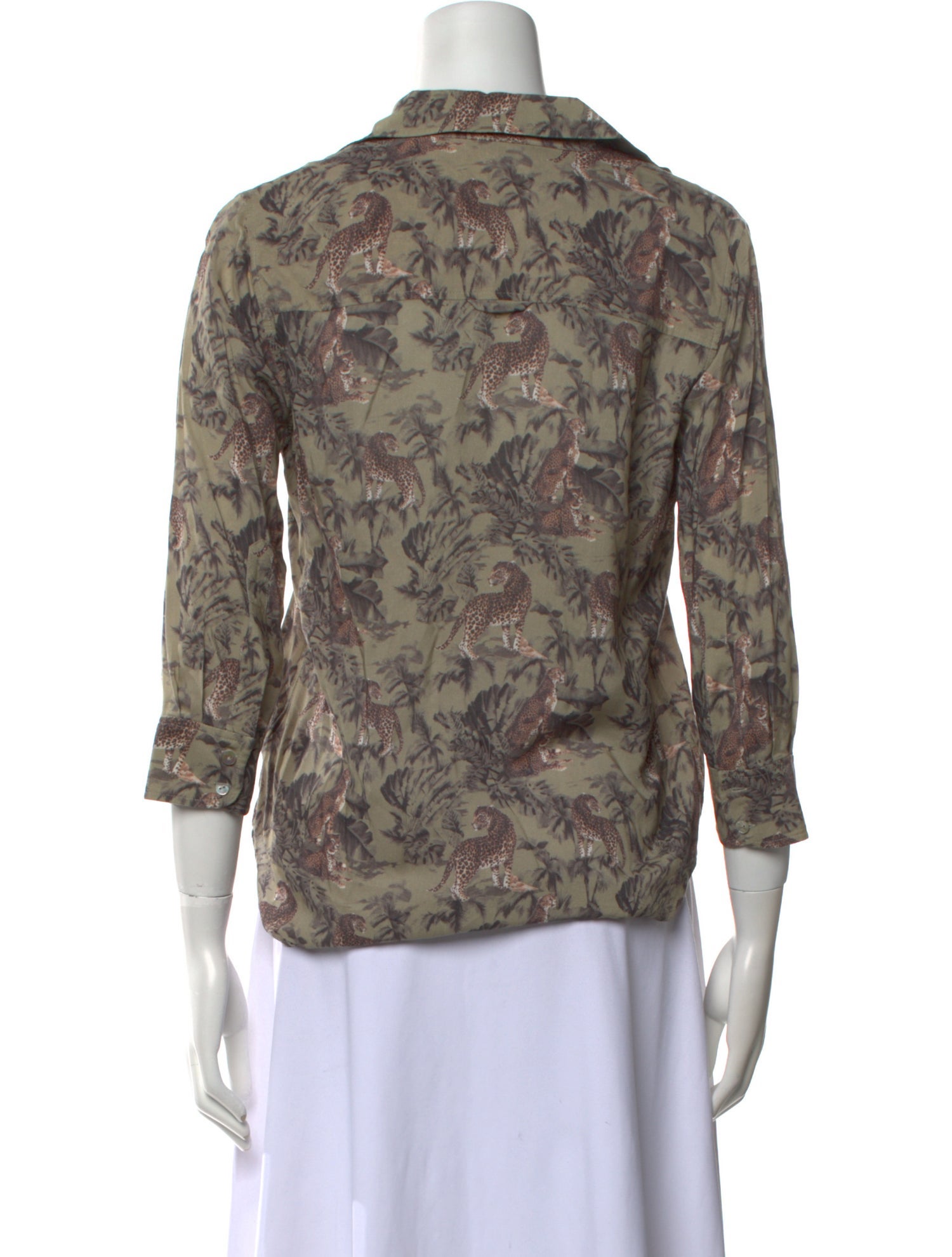 L'Agence Printed Three-Quarter Sleeve Button-Up Top