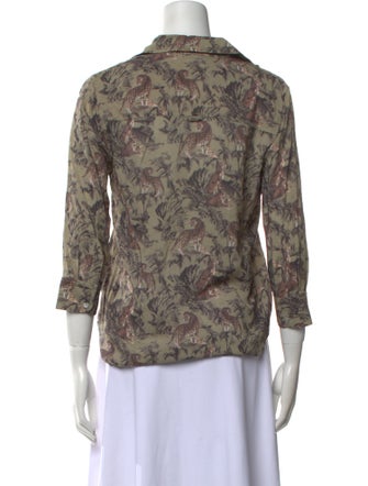 L'Agence Printed Three-Quarter Sleeve Button-Up Top