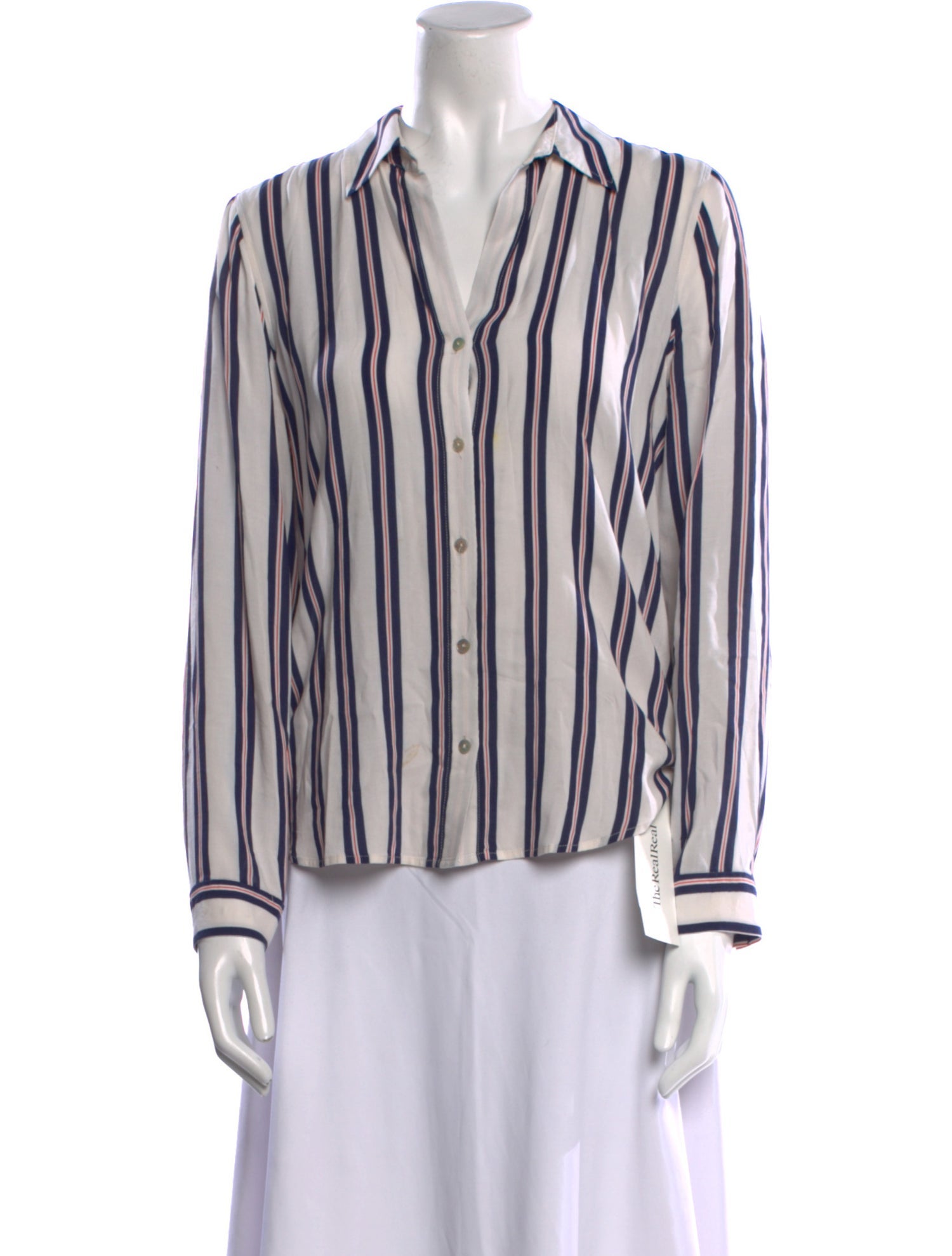 L'Agence Striped V-Neck Button-Up Top