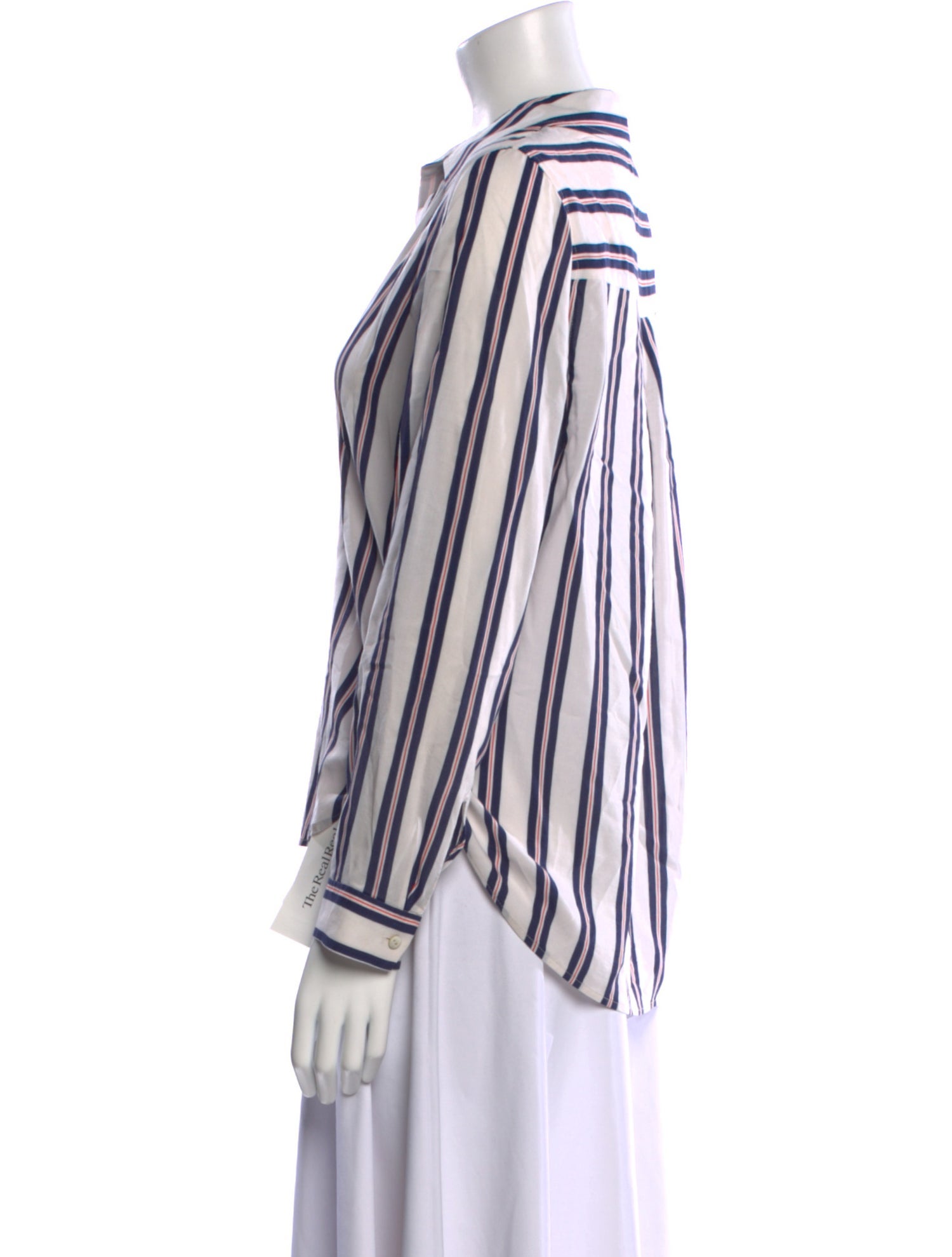 L'Agence Striped V-Neck Button-Up Top