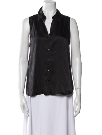 L'Agence Silk V-Neck Button-Up Top