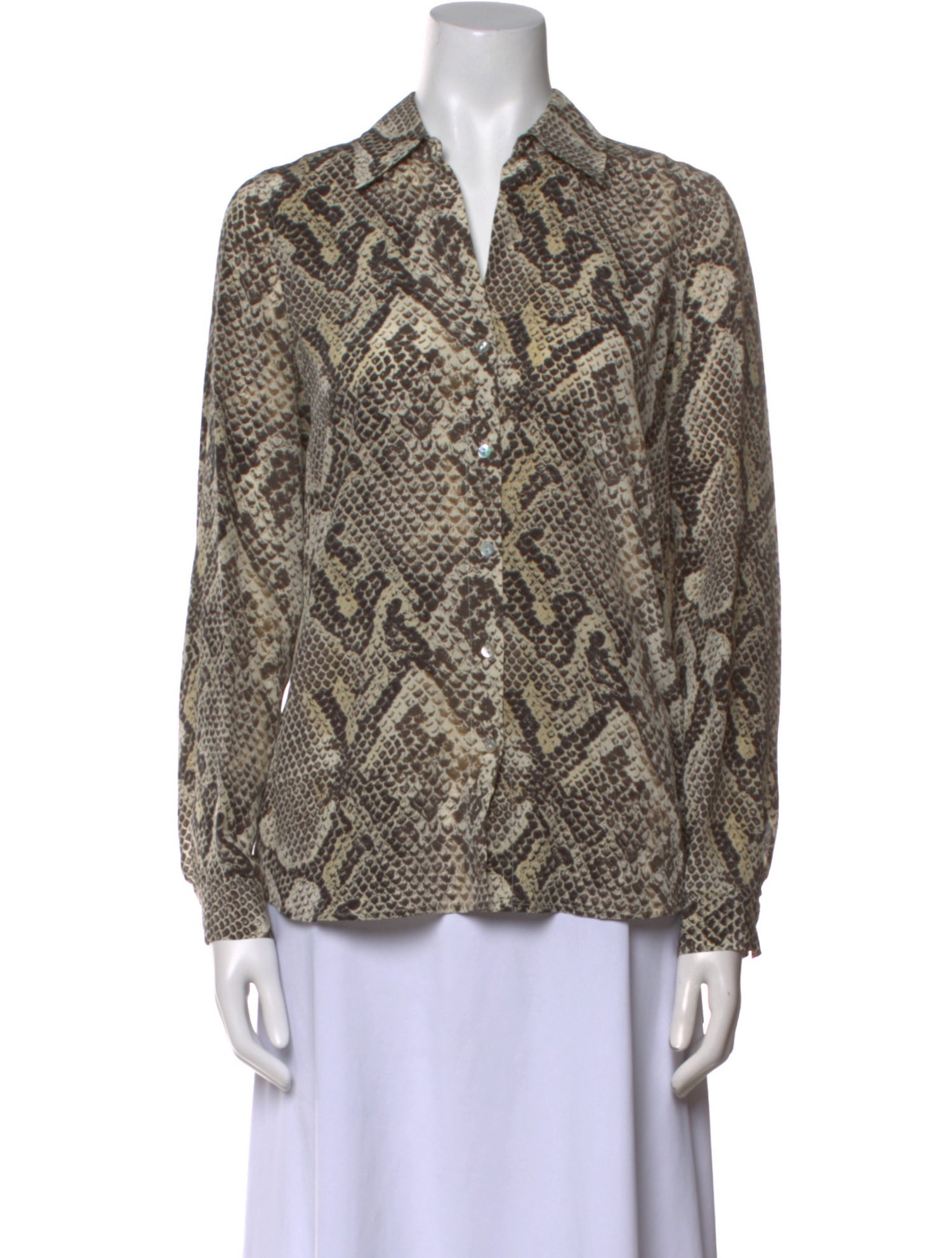 L'Agence Silk Animal Print Button-Up Top