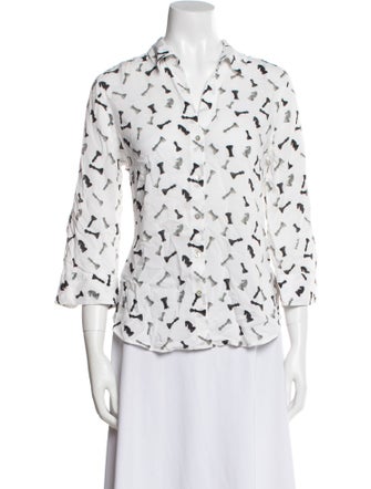 L'Agence Patterned Three-Quarter Sleeve Button-Up Top