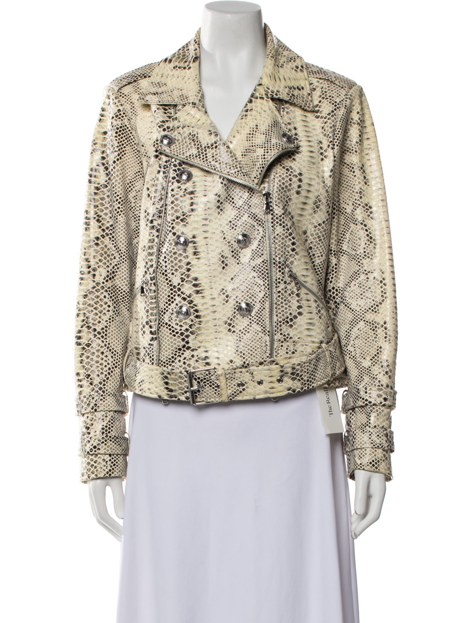 L'Agence Leather Floral Print Biker Jacket