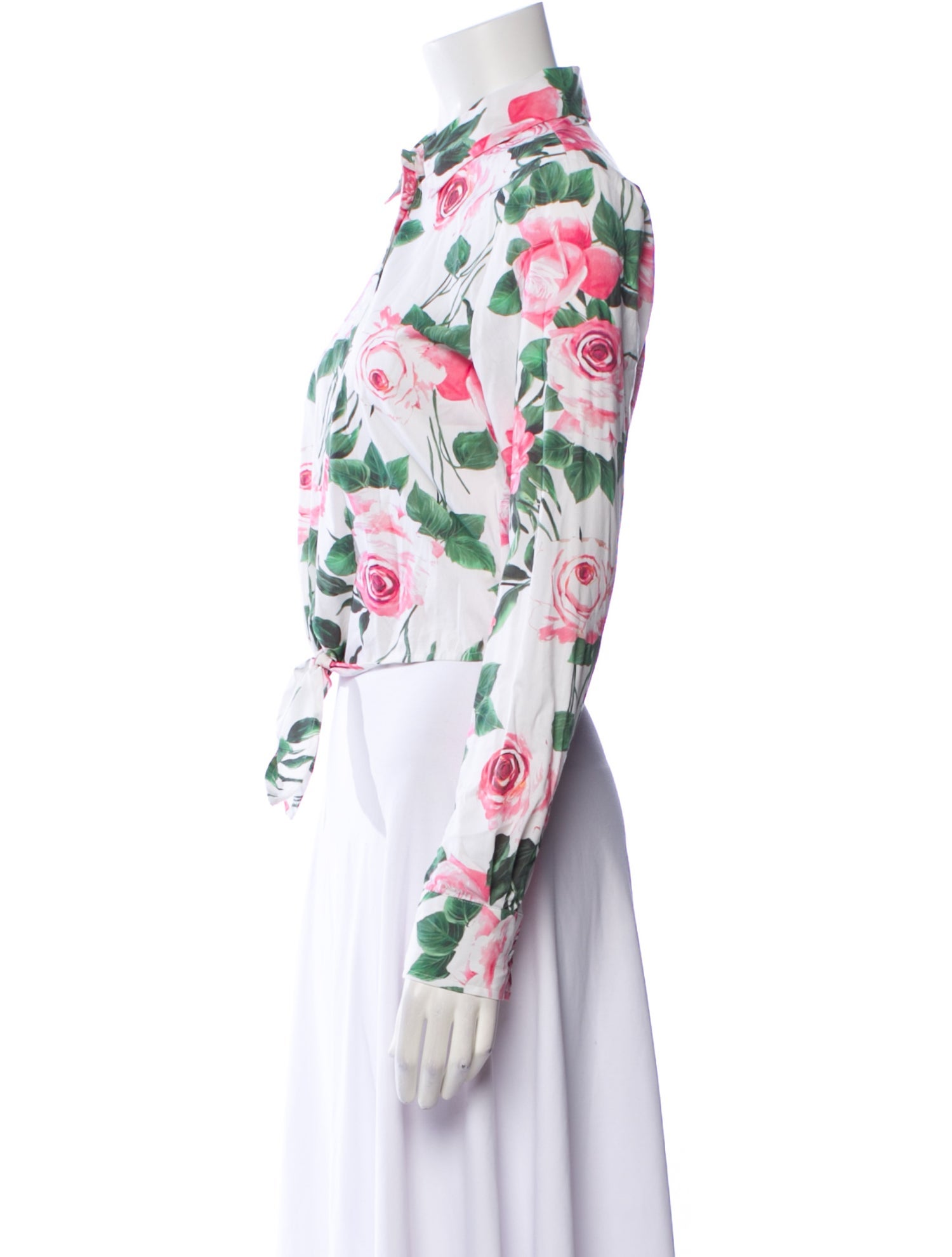 L'Agence Floral Print Long Sleeve Crop Top