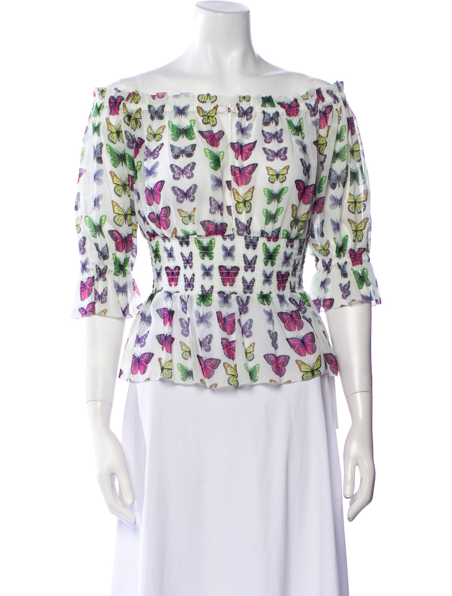 L'Agence Floral Print Off-The-Shoulder Blouse
