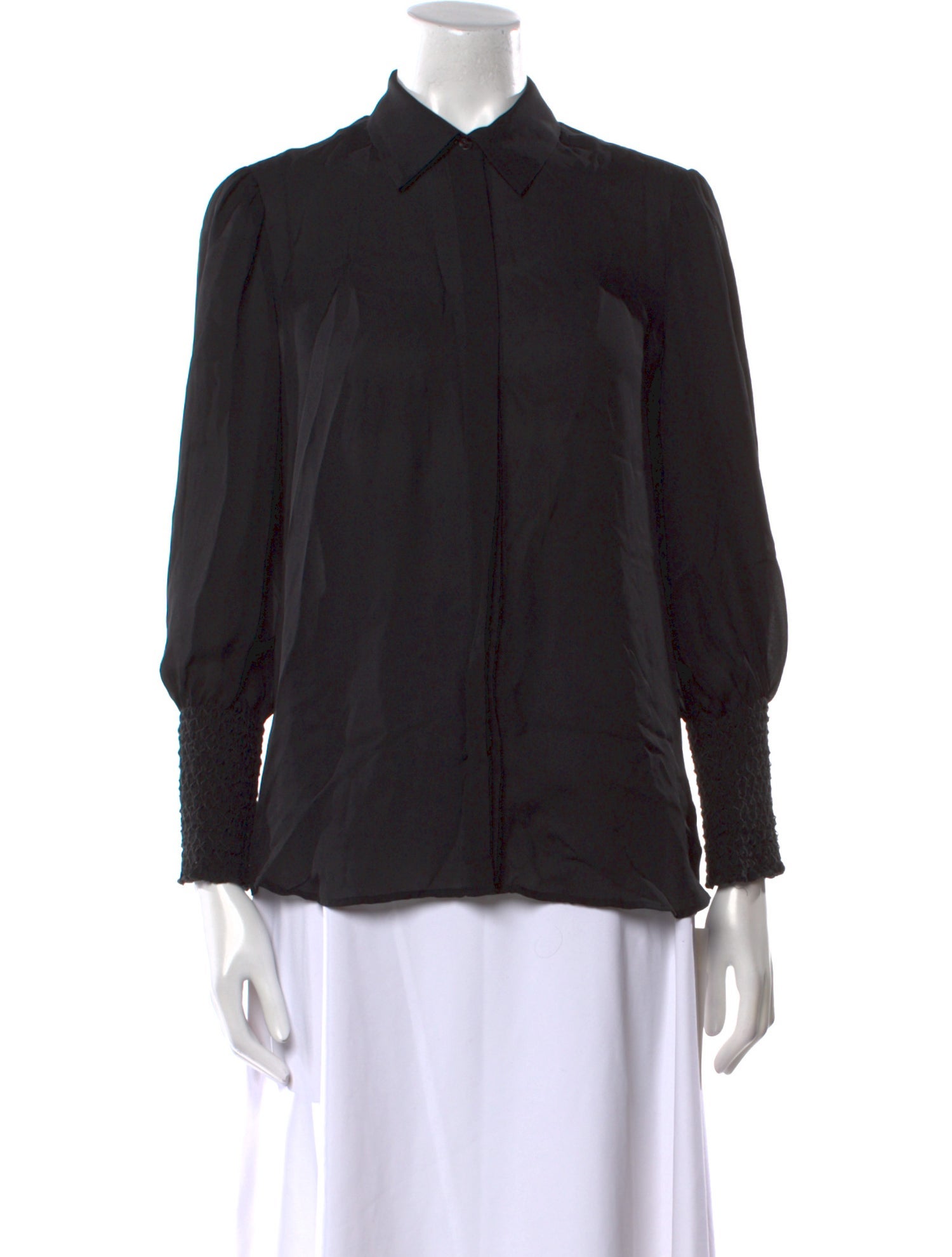 L'Agence Silk Three-Quarter Sleeve Button-Up Top