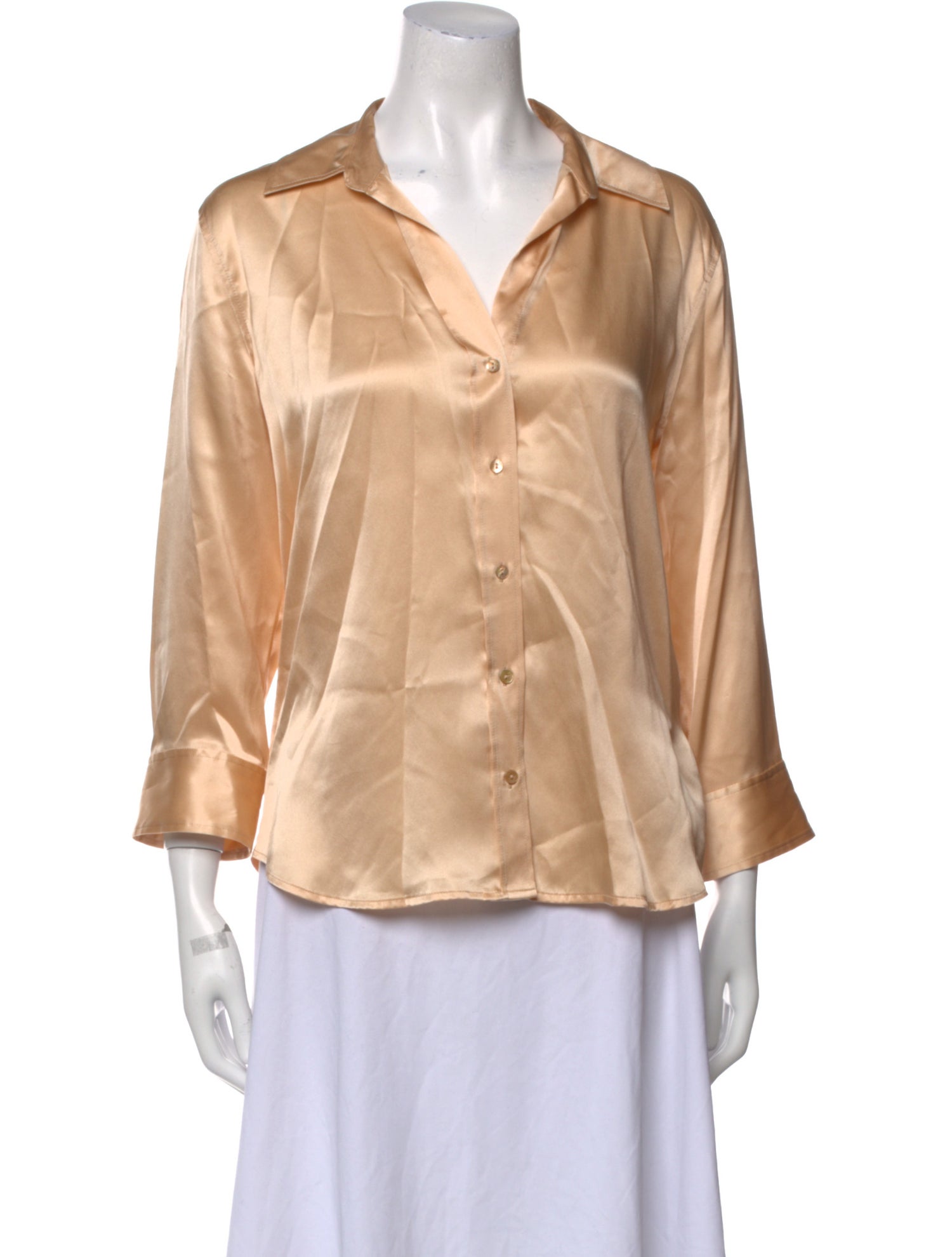 L'Agence Silk Three-Quarter Sleeve Button-Up Top