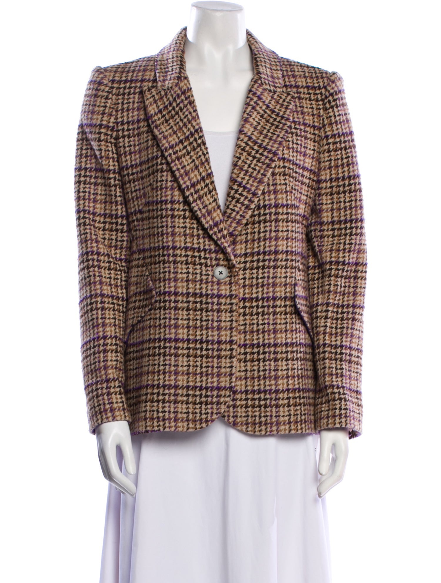 L'Agence Wool Plaid Print Blazer