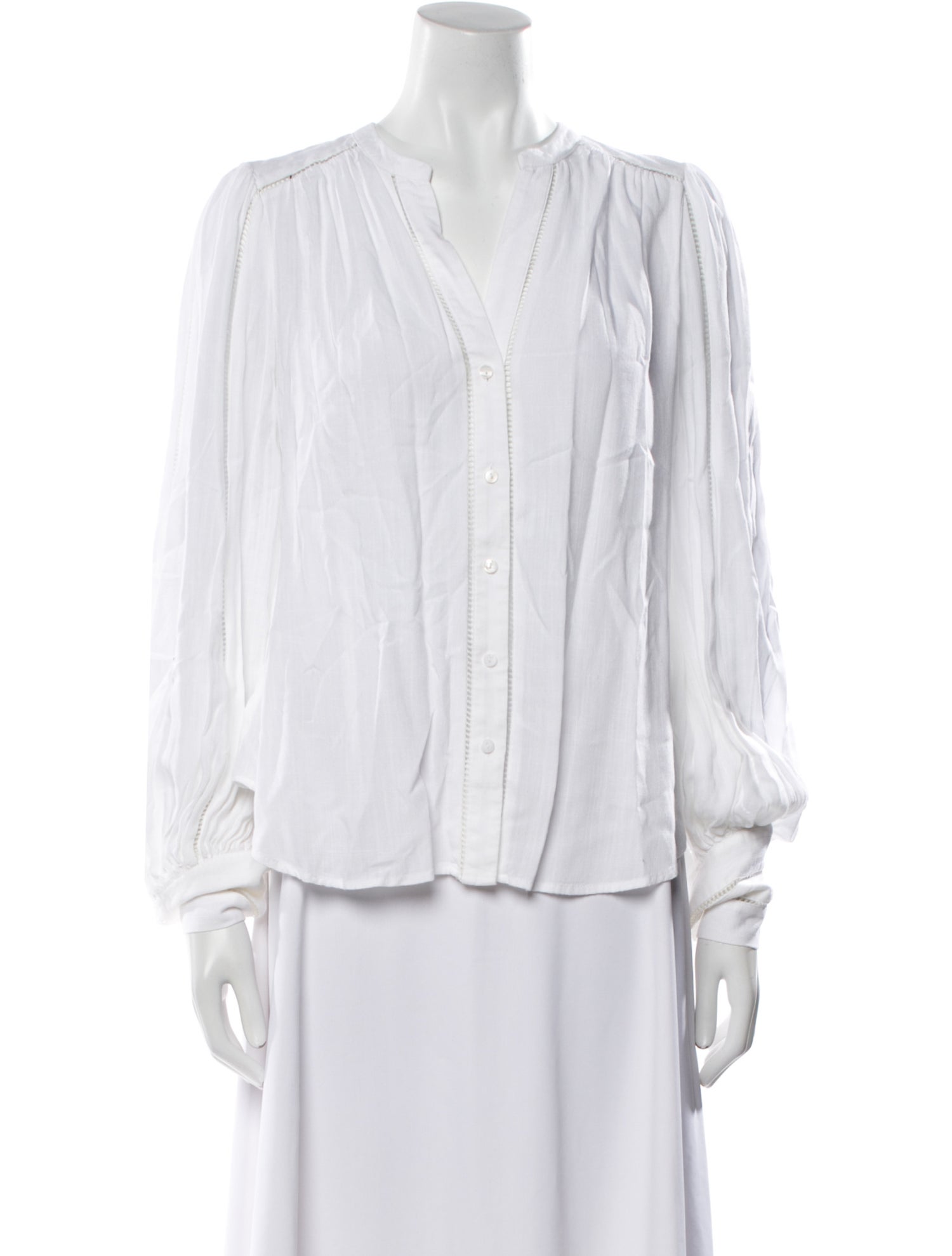 L'Agence Linen V-Neck Button-Up Top