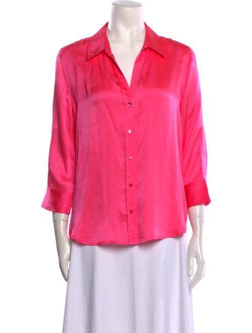 L'Agence Silk Three-Quarter Sleeve Button-Up Top