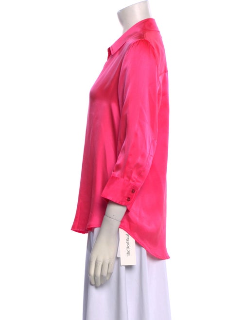 L'Agence Silk Three-Quarter Sleeve Button-Up Top