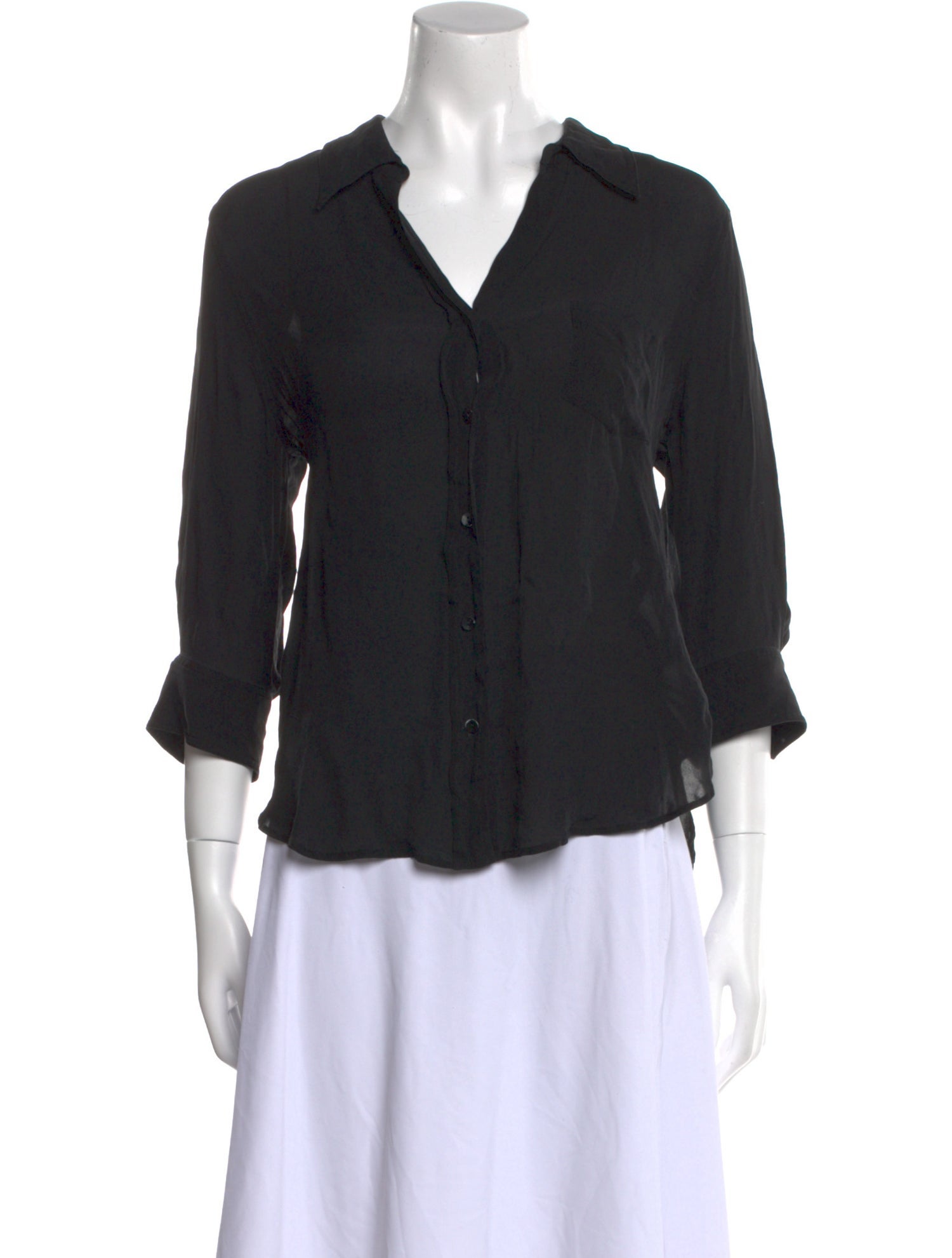 L'Agence Silk Three-Quarter Sleeve Button-Up Top