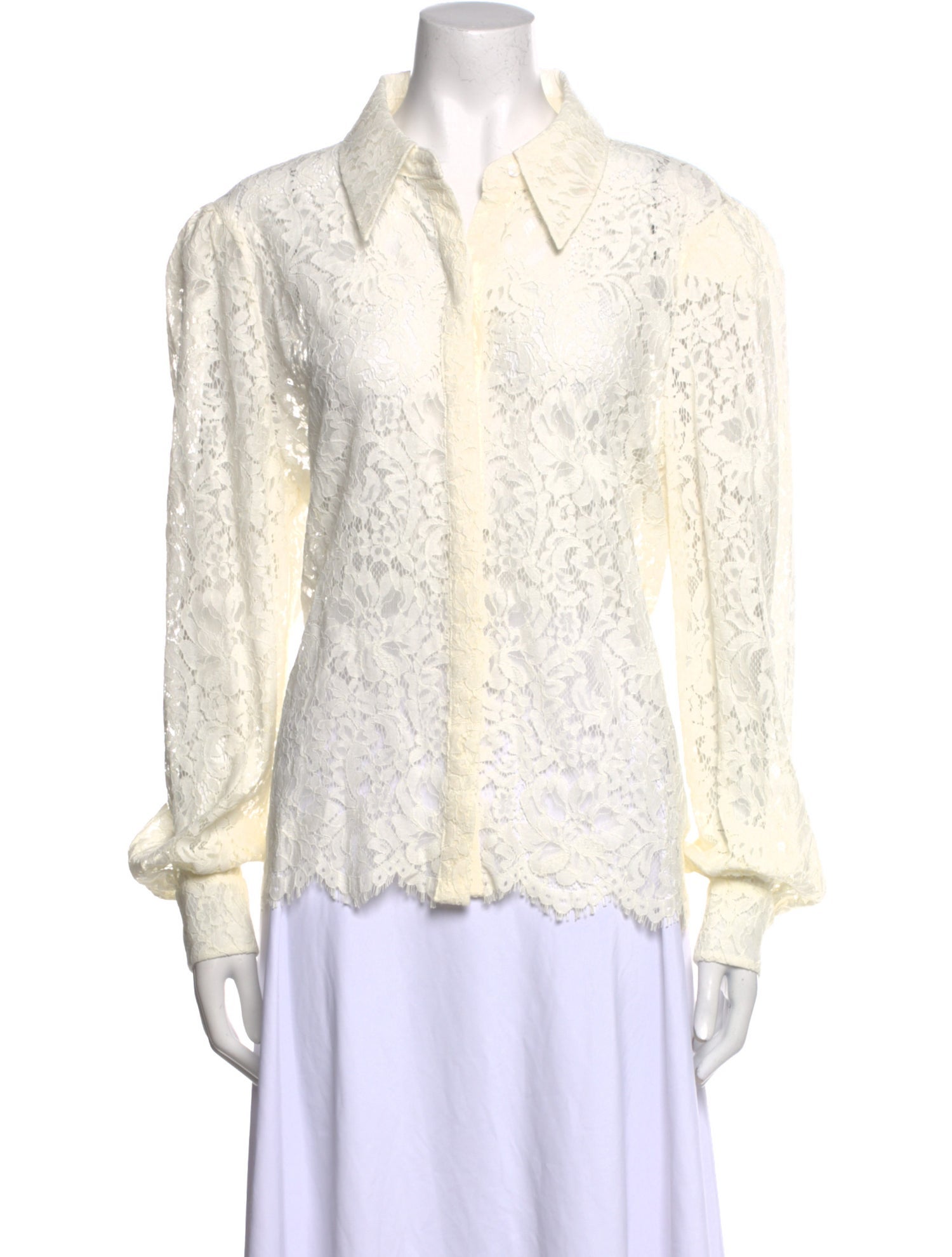 L'Agence Lace Pattern Long Sleeve Button-Up Top