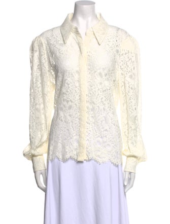 L'Agence Lace Pattern Long Sleeve Button-Up Top