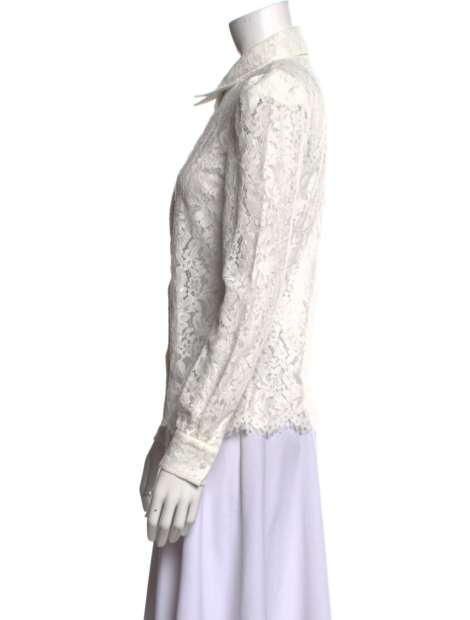 L'Agence Nylon Lace Pattern Button-Up Top