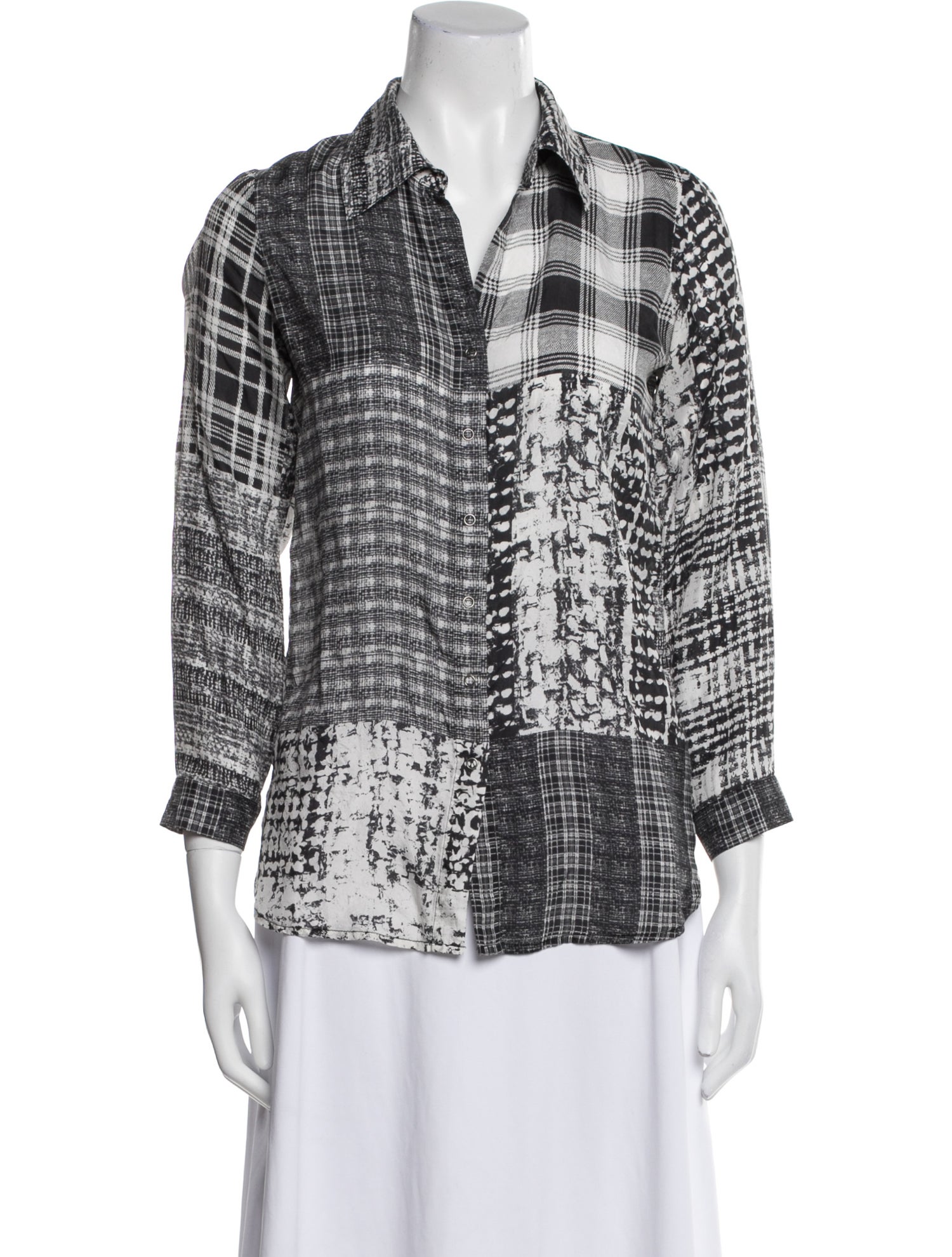 L'Agence Printed Three-Quarter Sleeve Button-Up Top