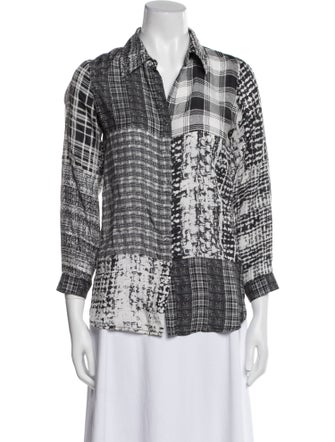L'Agence Printed Three-Quarter Sleeve Button-Up Top