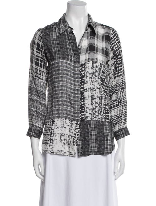 L'Agence Printed Three-Quarter Sleeve Button-Up Top