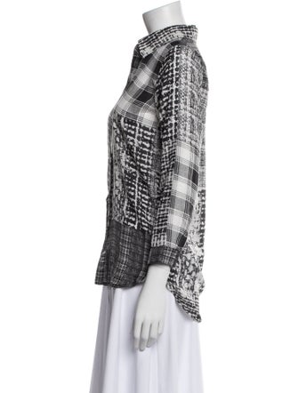 L'Agence Printed Three-Quarter Sleeve Button-Up Top