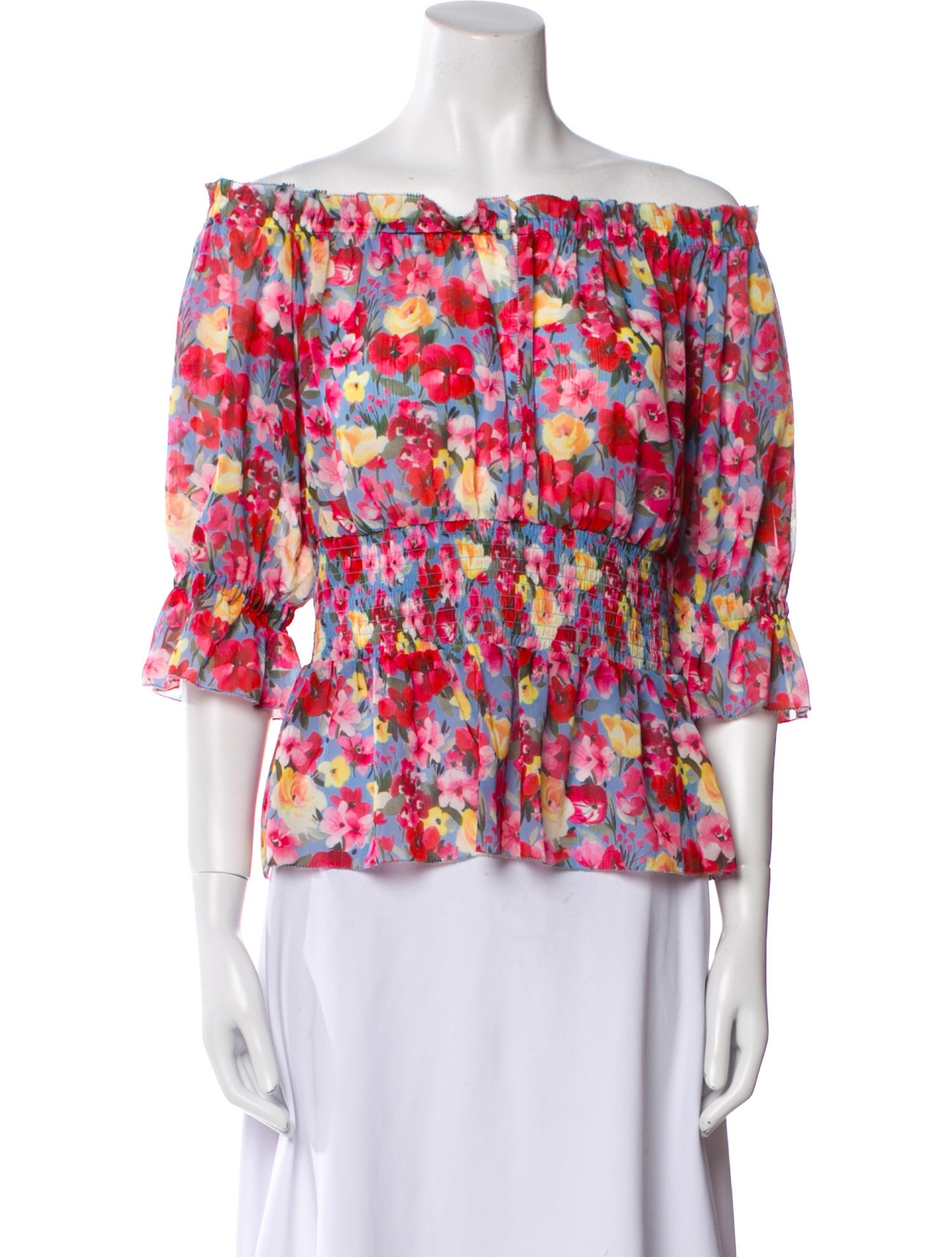L'Agence Floral Print Off-The-Shoulder Blouse