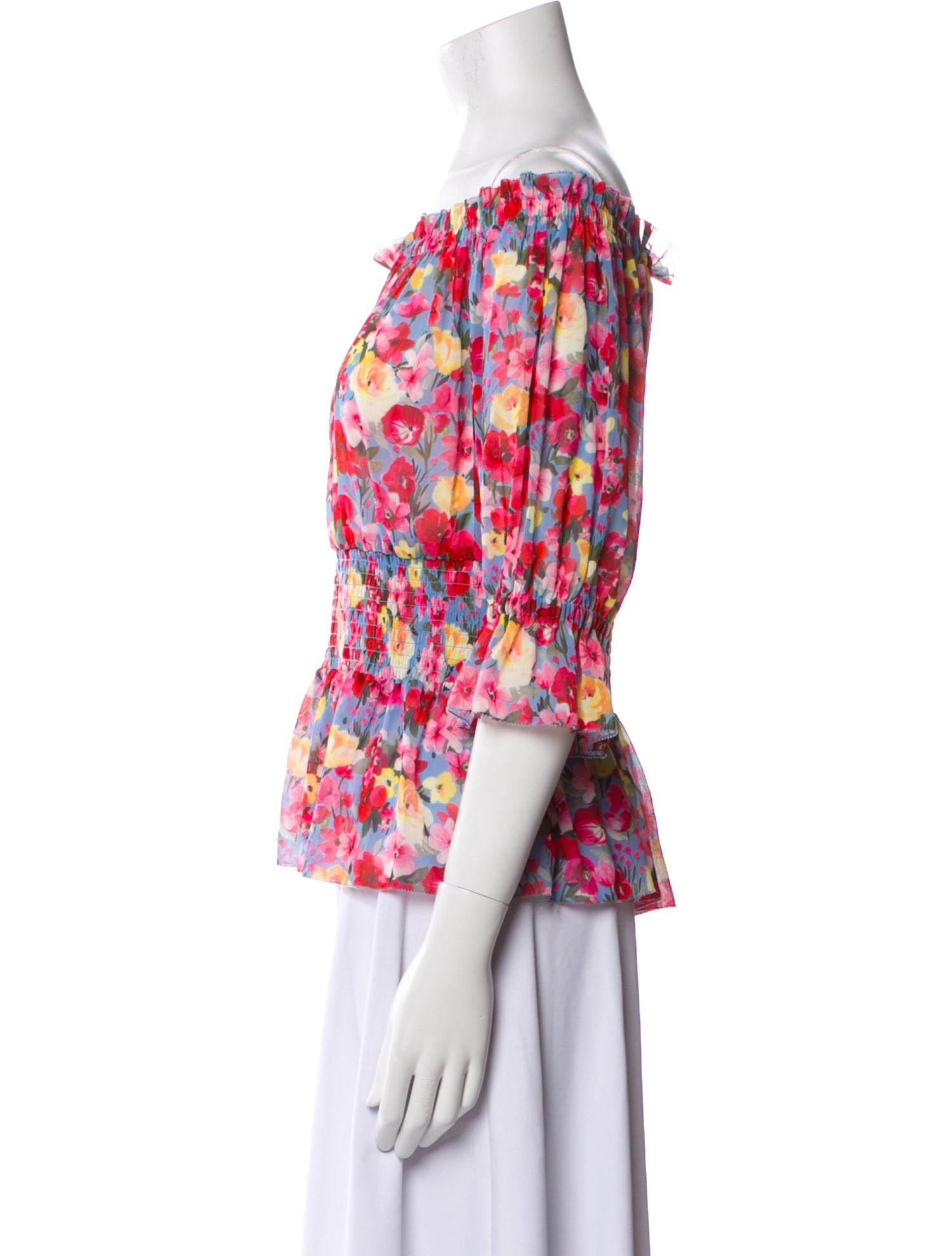 L'Agence Floral Print Off-The-Shoulder Blouse