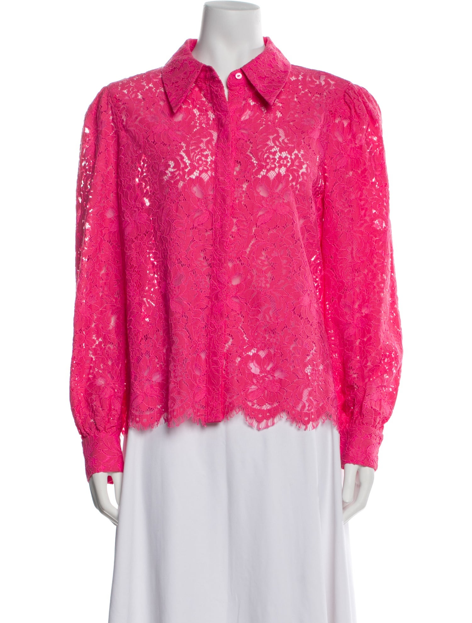 L'Agence Nylon Lace Pattern Button-Up Top