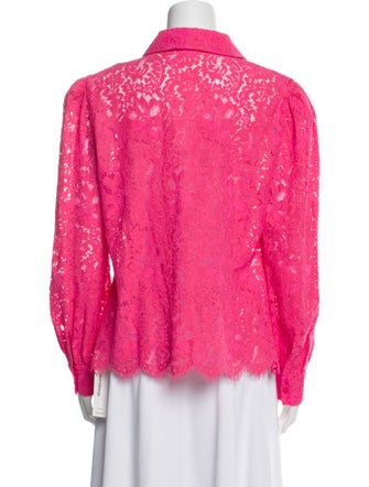 L'Agence Nylon Lace Pattern Button-Up Top