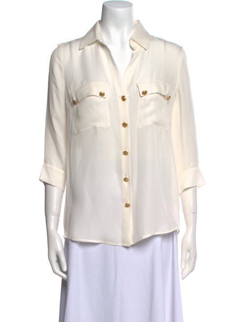 L'Agence Silk Three-Quarter Sleeve Button-Up Top