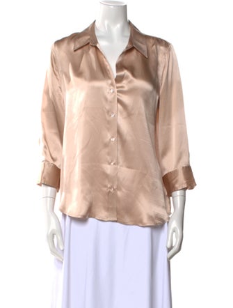 L'Agence Silk Three-Quarter Sleeve Button-Up Top