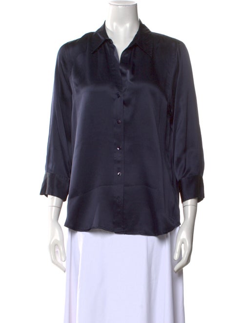 L'Agence Silk Three-Quarter Sleeve Button-Up Top