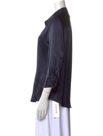 L'Agence Silk Three-Quarter Sleeve Button-Up Top