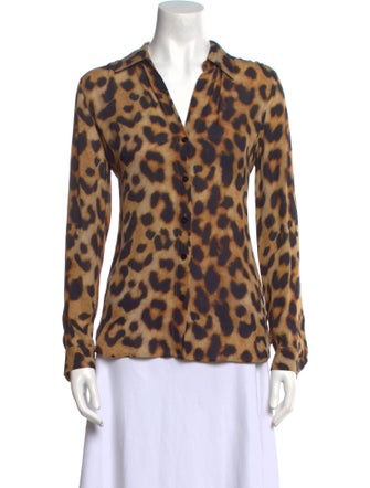 L'Agence Silk Animal Print Button-Up Top