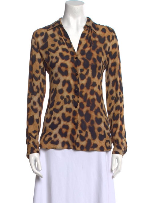 L'Agence Silk Animal Print Button-Up Top