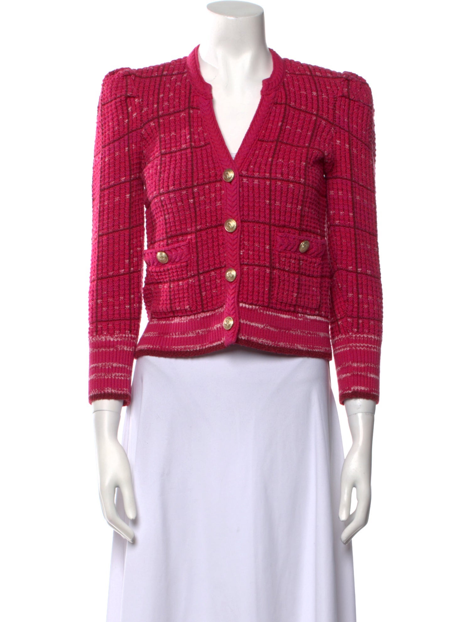 L'Agence Plaid Print V-Neck Sweater