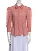 L'Agence Lace Pattern Three-Quarter Sleeve Button-Up Top