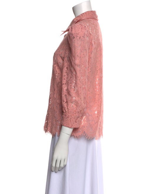 L'Agence Lace Pattern Three-Quarter Sleeve Button-Up Top