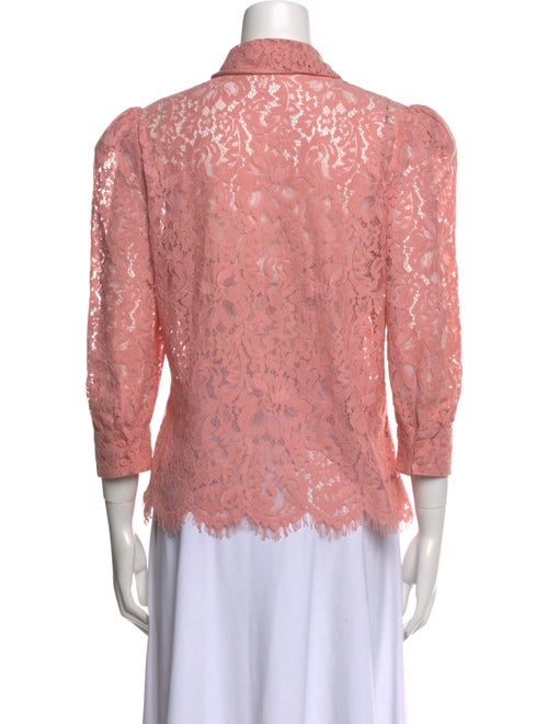 L'Agence Lace Pattern Three-Quarter Sleeve Button-Up Top