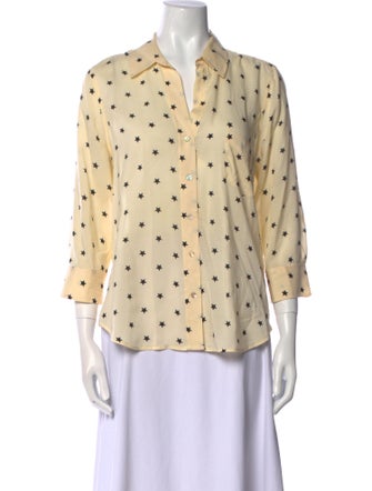 L'Agence Printed Three-Quarter Sleeve Button-Up Top