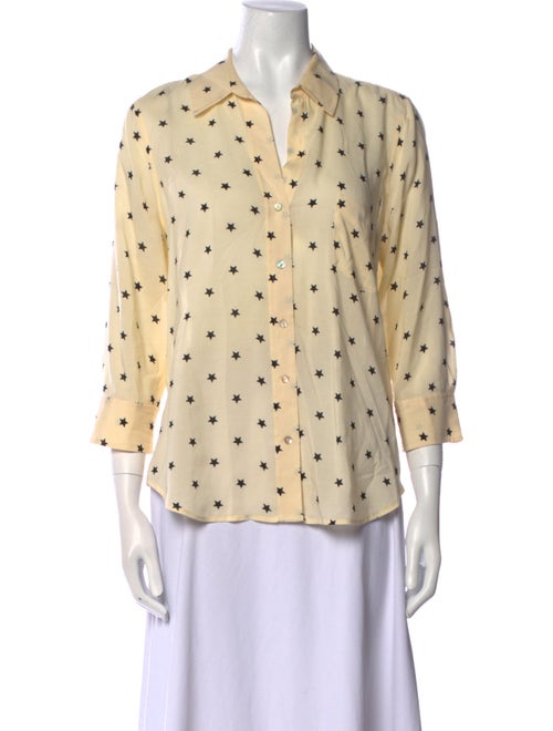 L'Agence Printed Three-Quarter Sleeve Button-Up Top