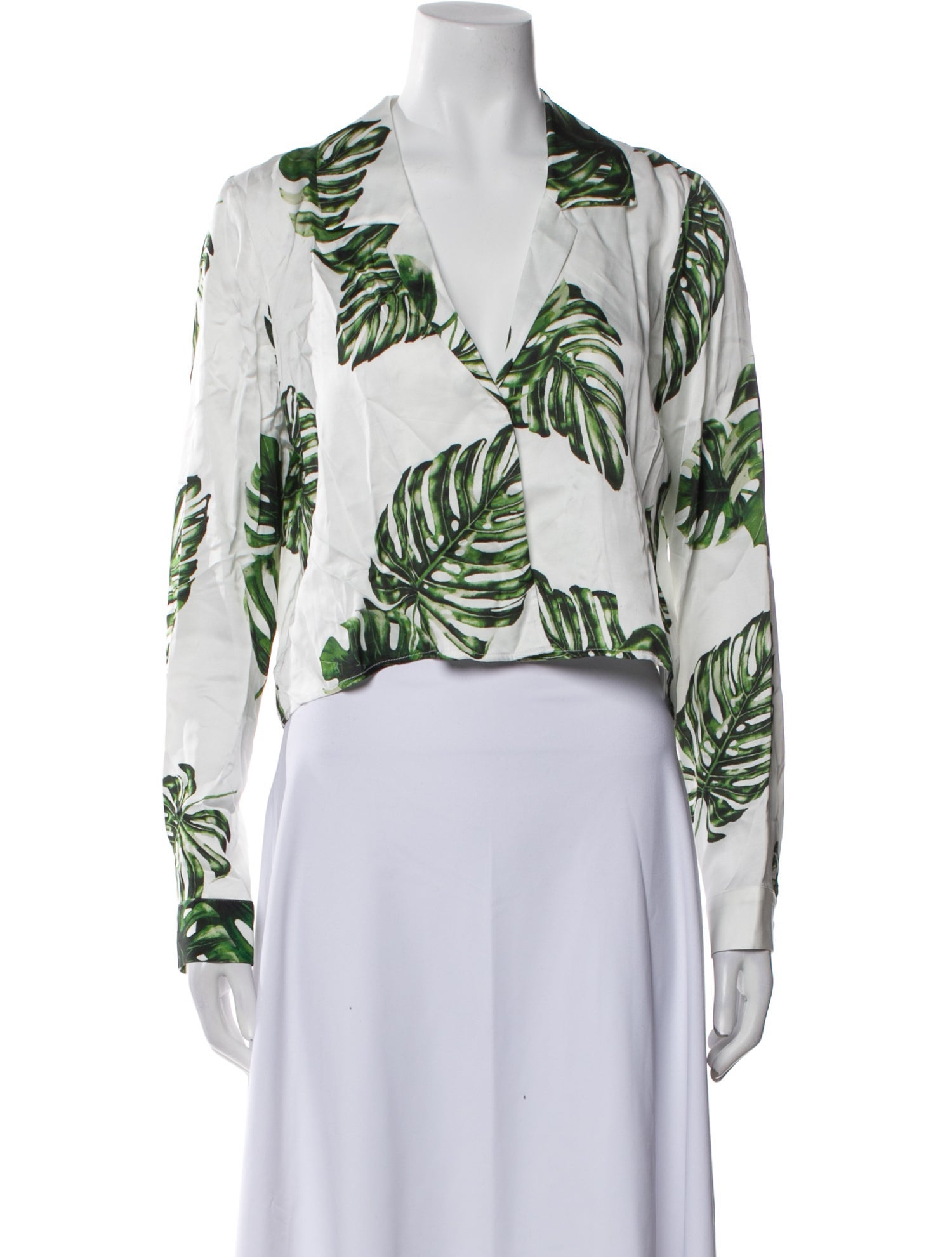 L'Agence Printed Long Sleeve Crop Top