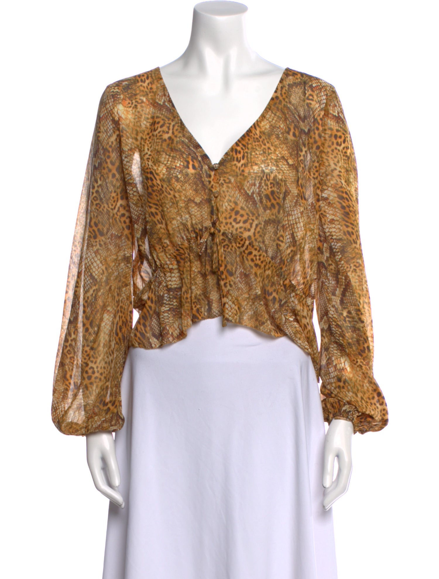 L'Agence Animal Print V-Neck Crop Top